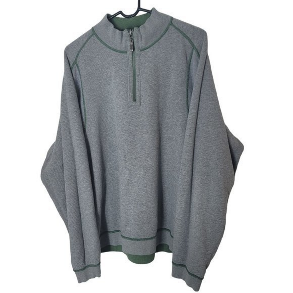 Tommy Bahama Mens Size XL Green Gray Marlin Reversible 1/4 Zip Sweater